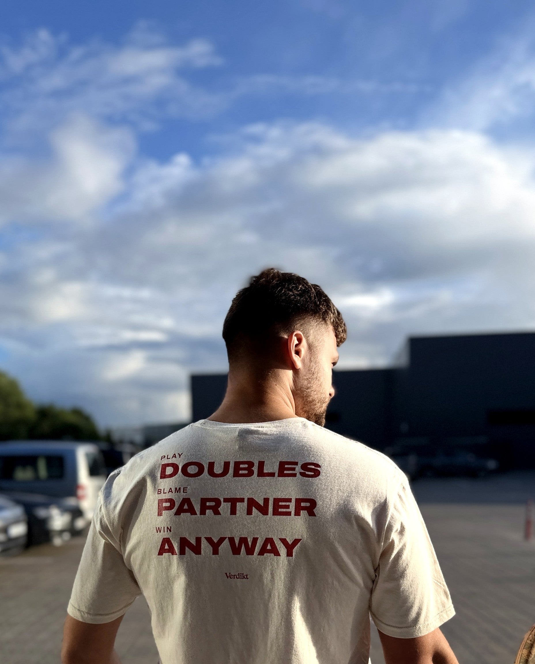 PLAY DOUBLES BLAME PARTNER WIN ANYWAY - worn, real photo
