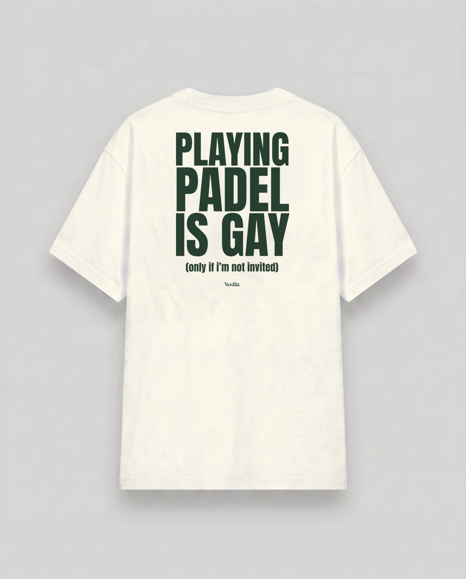 PLAYING PADEL IS GAY print - cream tee, back (grey studio)