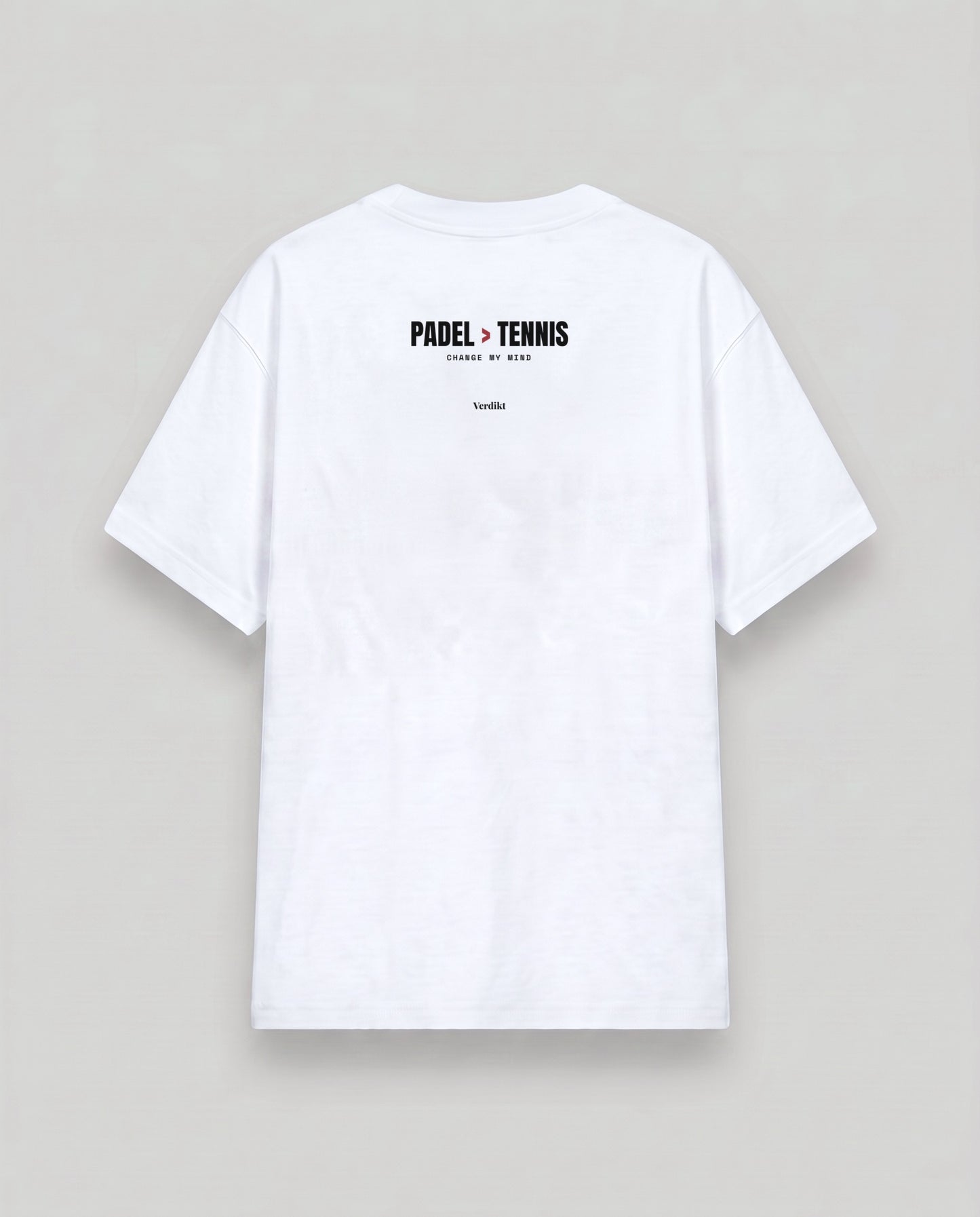 PADEL TENNIS CHANGE MY MIND print - cloud white tee, back (grey studio)