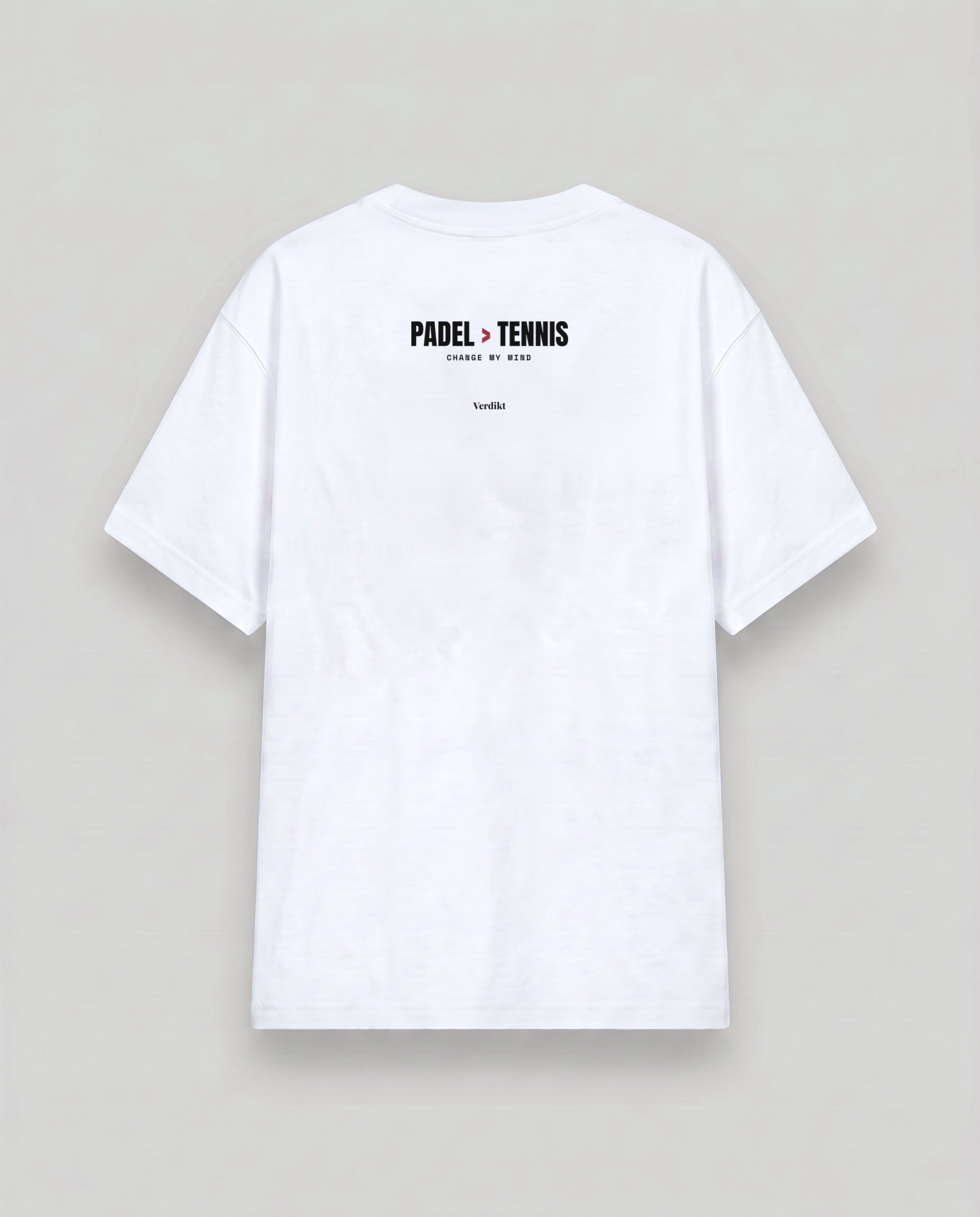 PADEL TENNIS CHANGE MY MIND print - cloud white tee, back (grey studio)