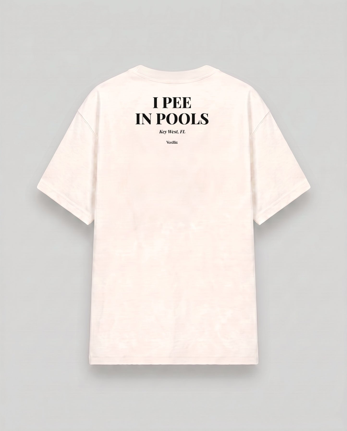 I PEE IN POOLS Key West FL print - cream tee, back (grey studio)